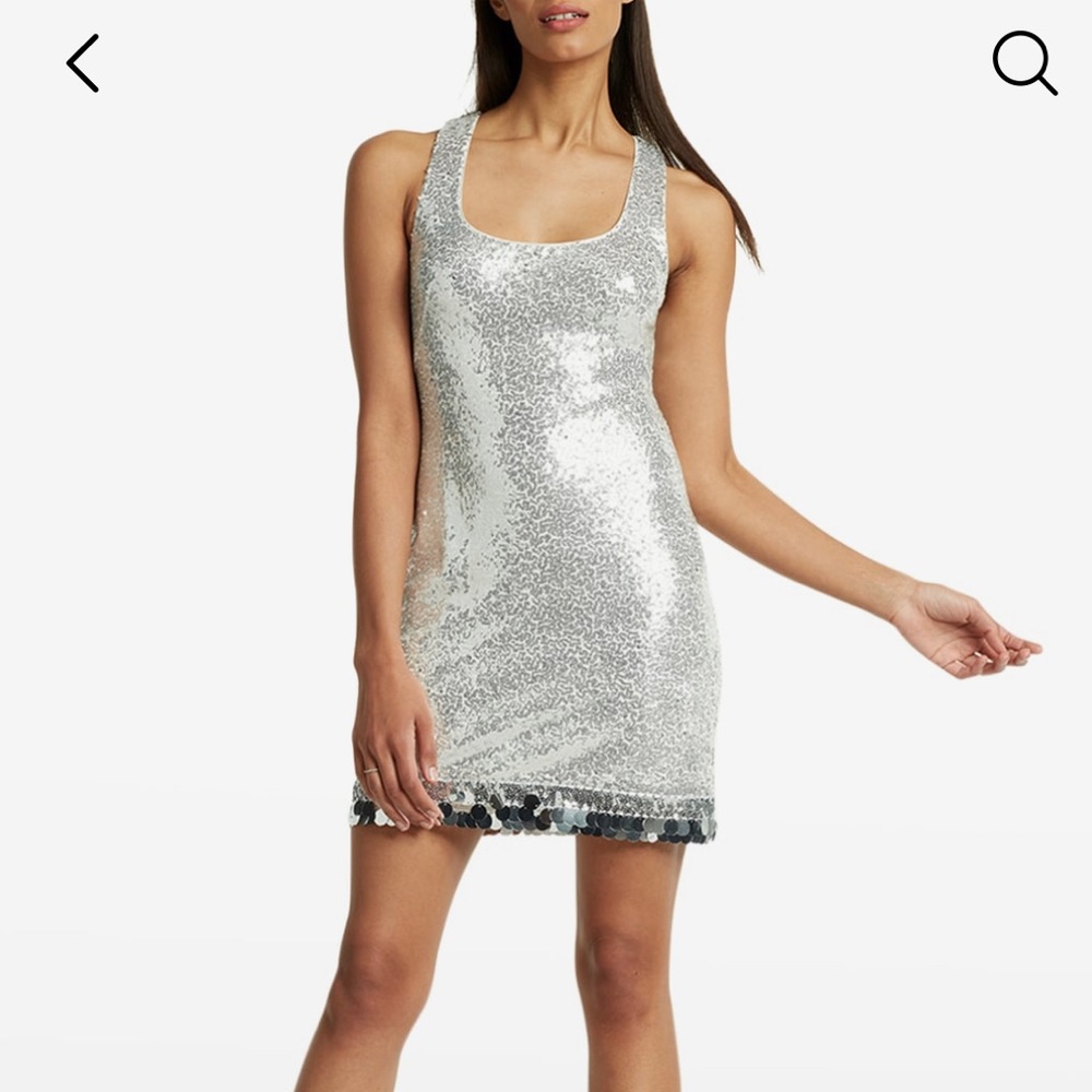Tadashi Shoji “SHO” Silver Sequin Scoop Neck Dress NWT